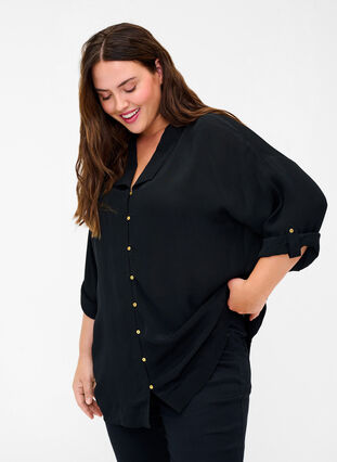 Viscose blouse met 3/4 mouwen, Black, Model image number 0
