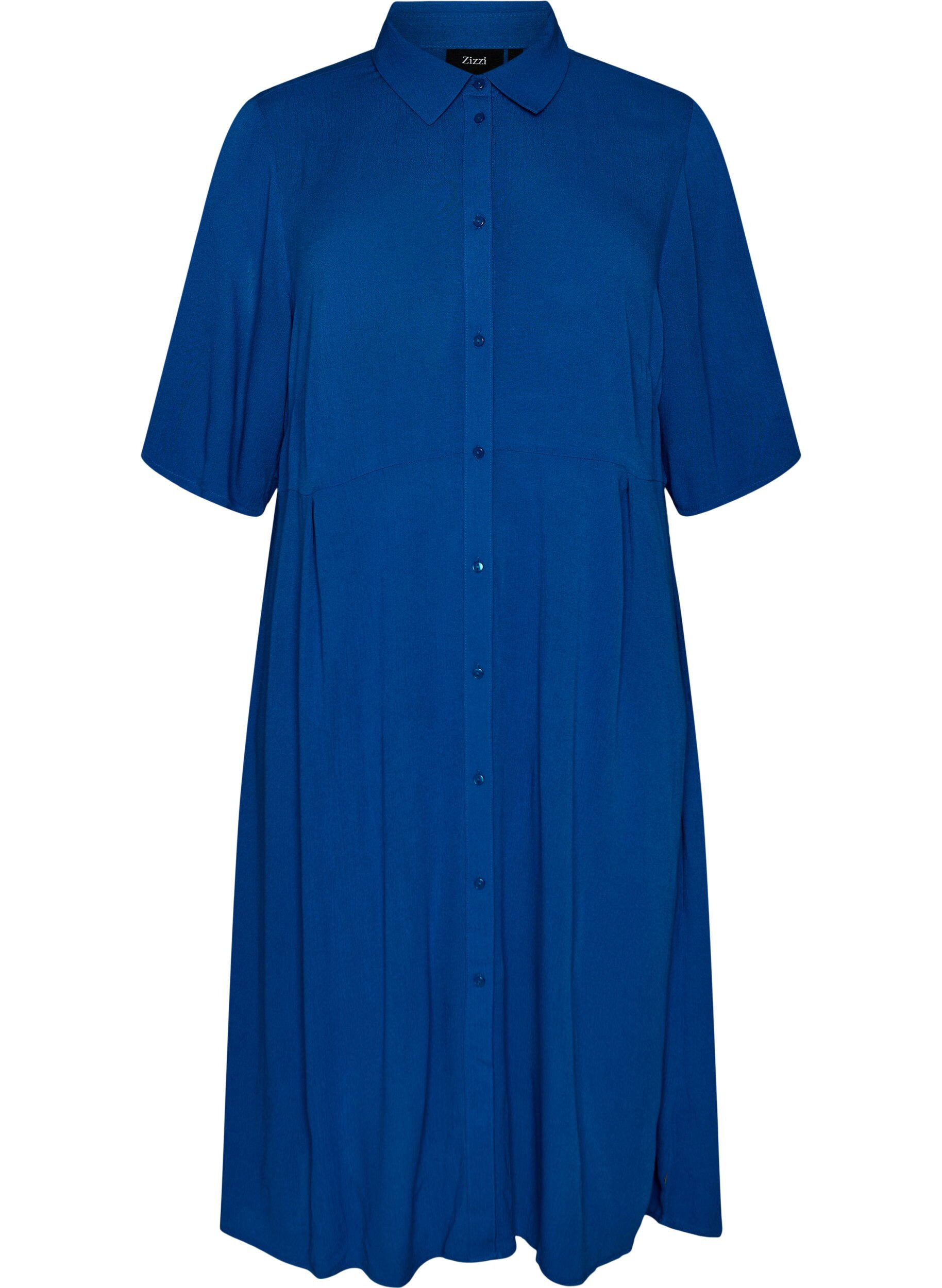 Zizzi Robe chemise mi-longue &agrave; manches courtes, Bleu, Packshot image number 0