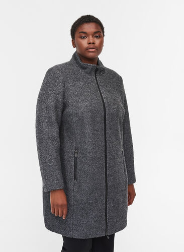 Manteau avec laine et fermeture éclair, Dark Grey Melange, Model image number 0