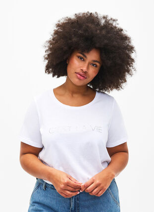 T-shirt avec motif de texte, B.White W.Rhinestone, Model image number 0