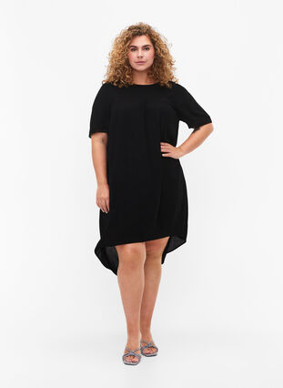 Viscose jurk met kanten randje, Black, Model image number 2
