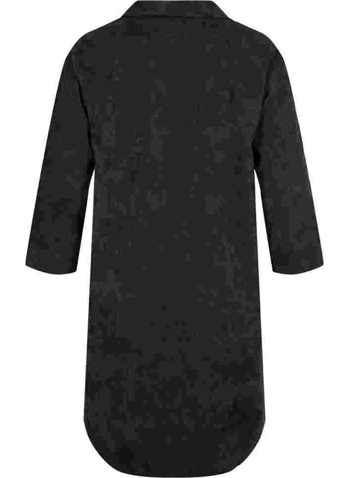 Fluwelen jurk met 3/4 mouwen en knopen, Black, Packshot image number 1