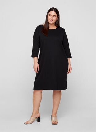 Katoenen jurk met 3/4 mouwen en zakken, Black, Model image number 2