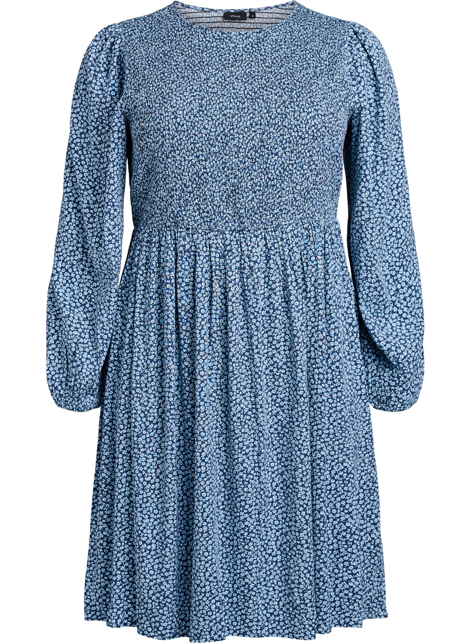 Robe avec haut smock&eacute; et imprim&eacute; &agrave; petites fleurs