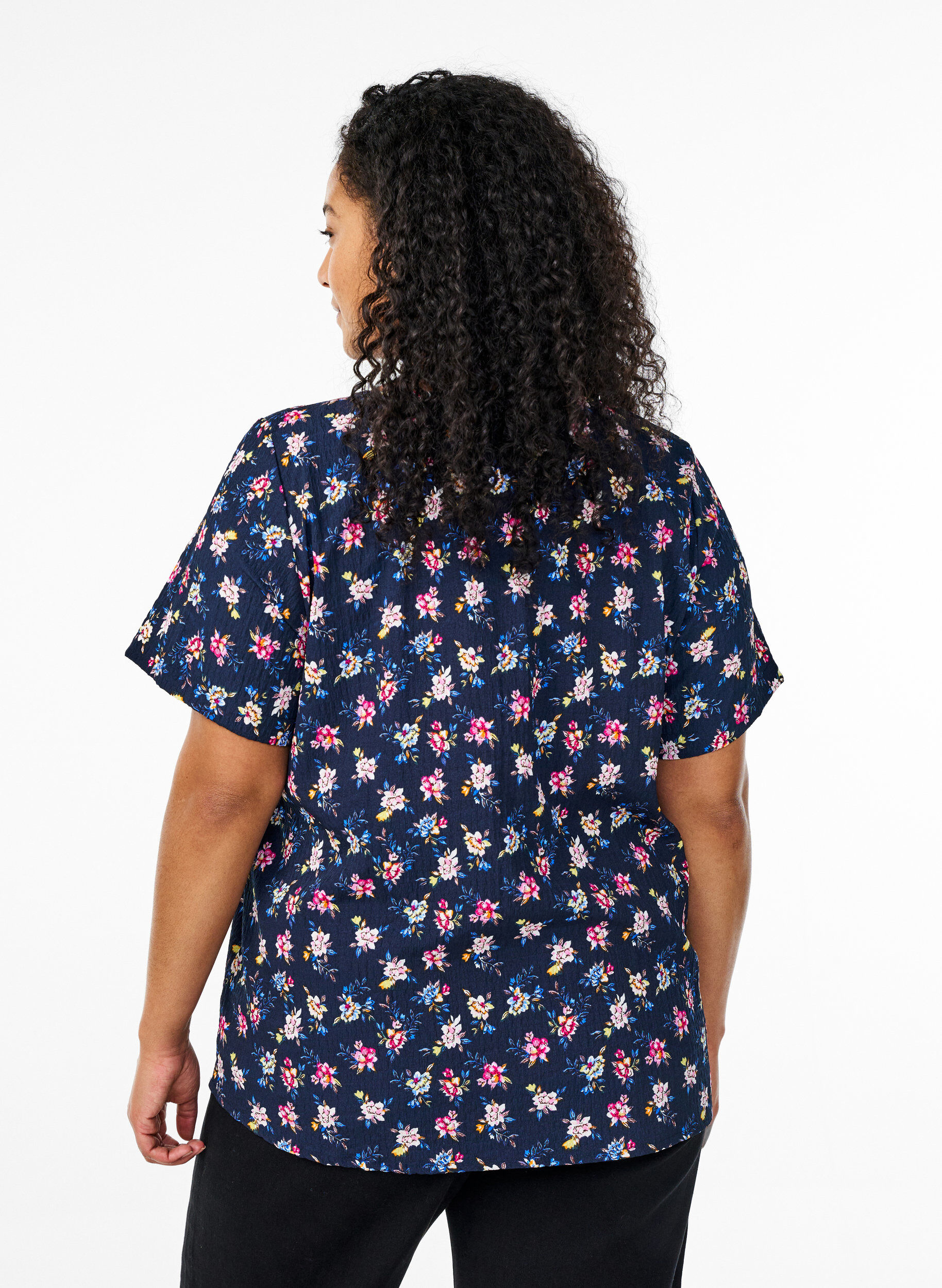 ZizziBlouse met korte mouwen en textuur, Blauw, Model image number 2