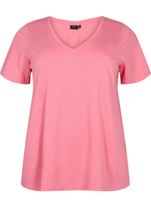 T-shirt met korte mouwen en v-hals, Bubblegum Pink, Packshot image number 0