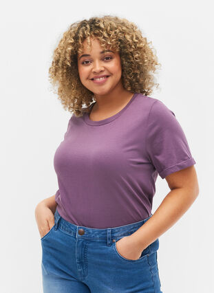 T-shirt en coton basique, Vintage Violet, Model image number 0