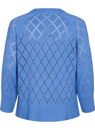 Gebreide blouse met lange mouwen en een gaatjespatroon, Blue Bonnet, Packshot image number 1