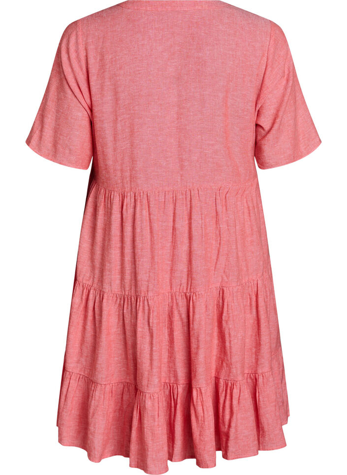 Robe A-line longueur genou en lin et viscose, Corail, Packshot image number 1