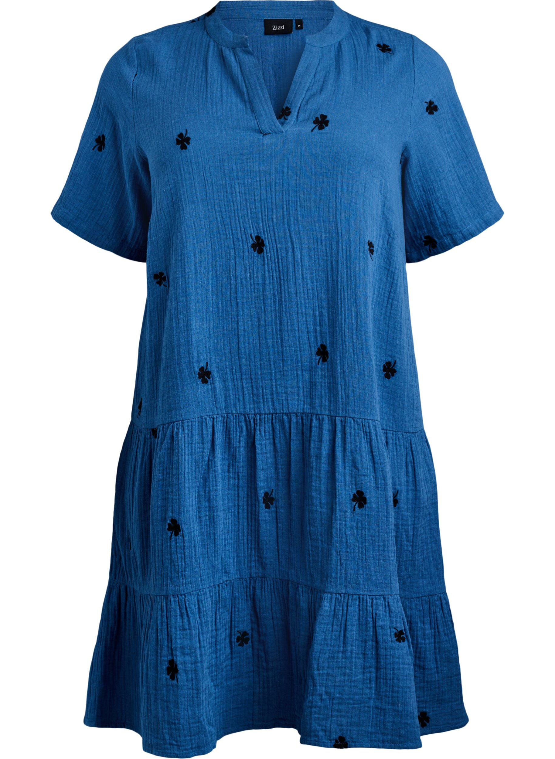 Zizzi Robe courte en mousseline de coton avec motif, Bleu, Packshot image number 0