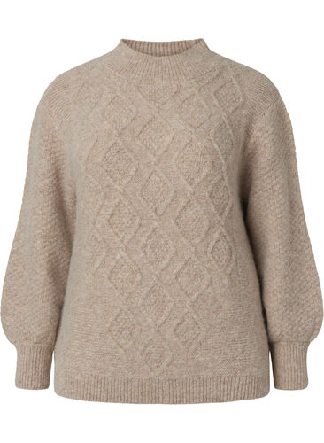 Pull en tricot à motifs avec col roulé, Simply Taupe Mel., Packshot image number 0