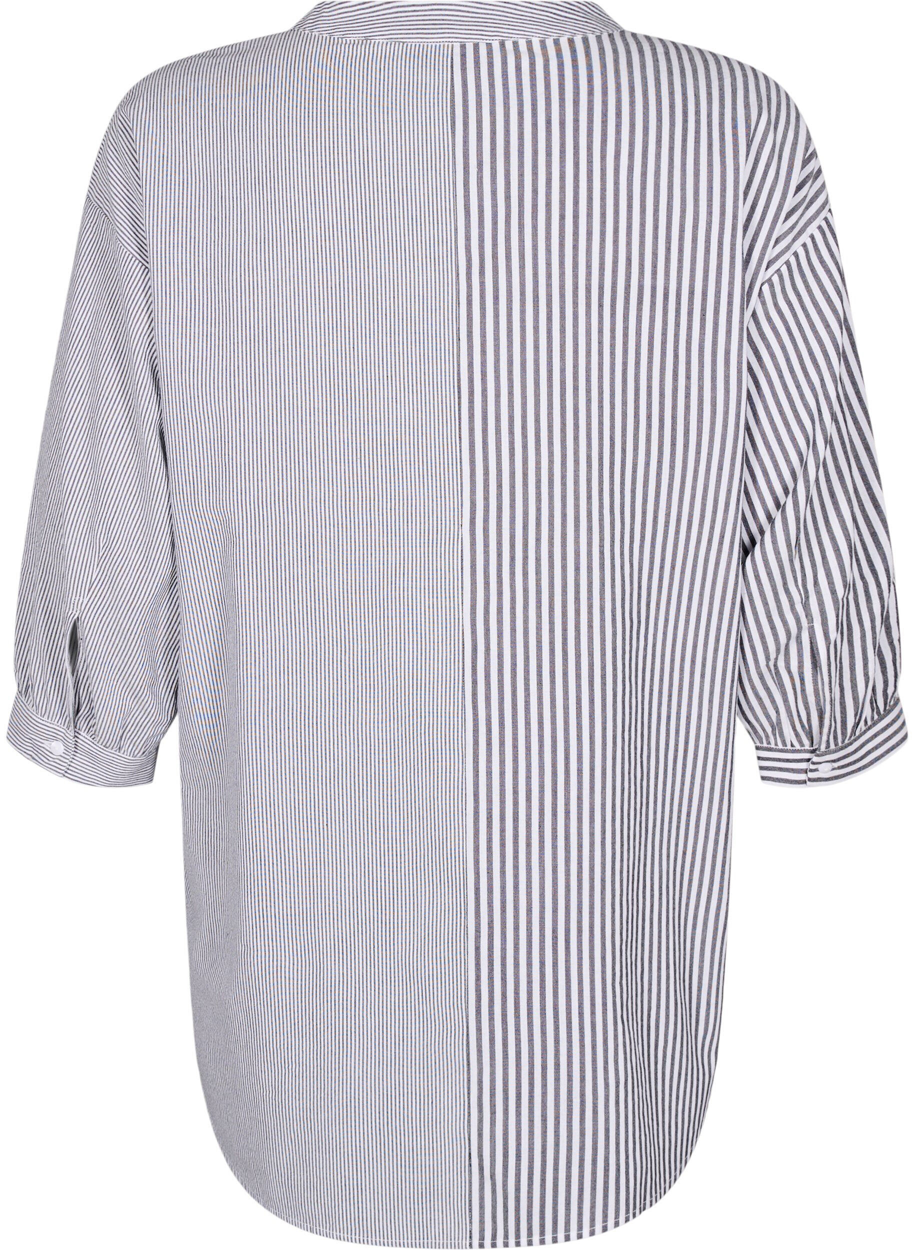 ZizziGestreepte tuniek met 3/4 mouwen, Zwart, Packshot image number 1