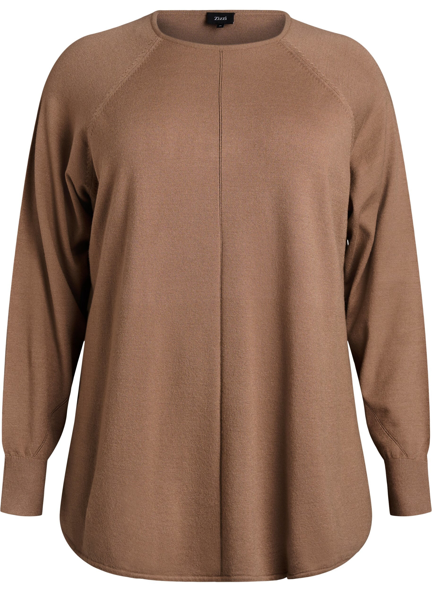 ZizziBreigoed blouse met ronde hals en gebreid patroon, Bruin, Packshot image number 0