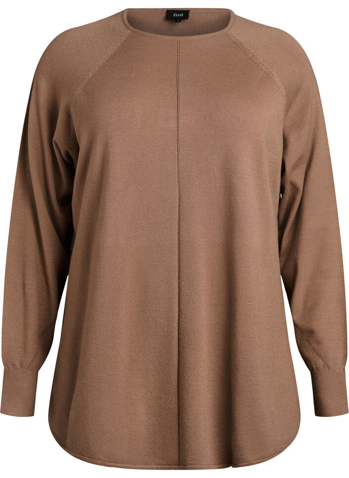 Breigoed blouse met ronde hals en gebreid patroon, Bruin, Packshot image number 0