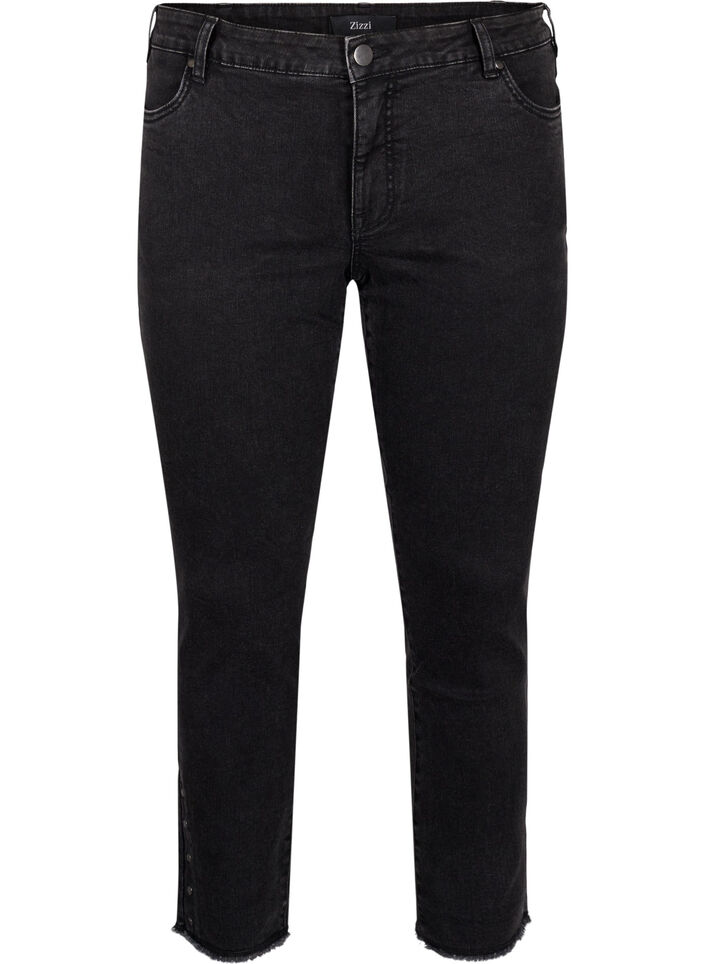 Cropped Emily jeans met gerafelde zoom, Dark Grey Denim, Packshot image number 0