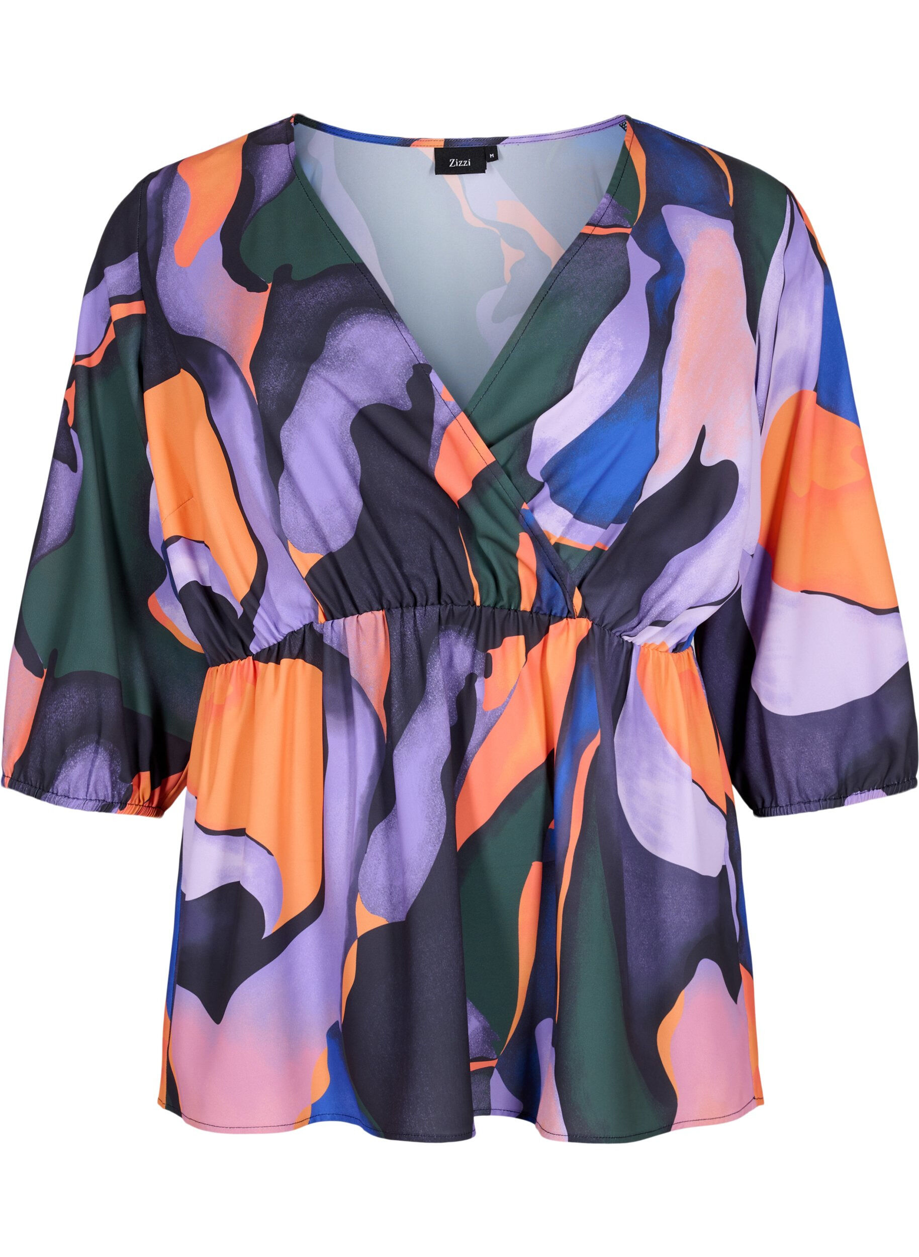 ZizziBedrukte blouse met wikkel-look en 3/4 mouwen, Big Scale Print, Packshot image number 0