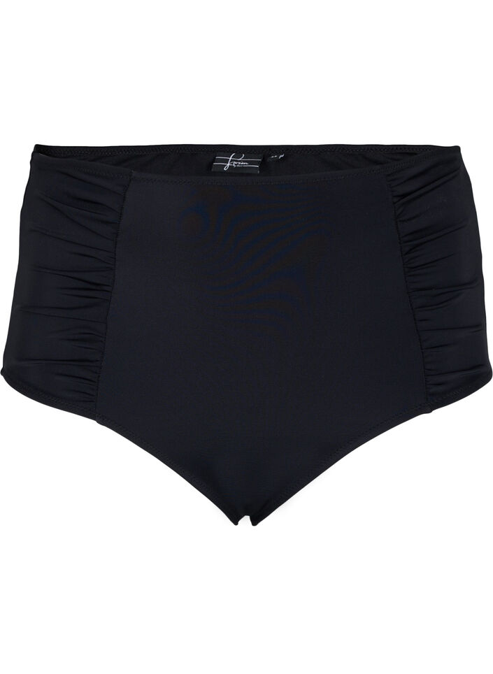 Bikinibroekje met hoge taille en draperingen, Black, Packshot image number 0