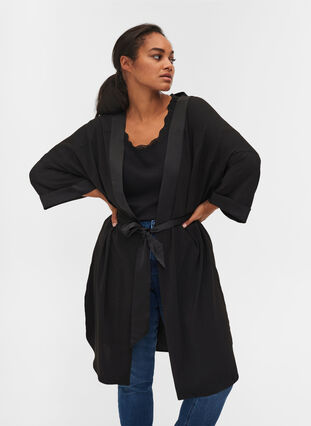 Kimono avec lien à nouer, Black, Model image number 0