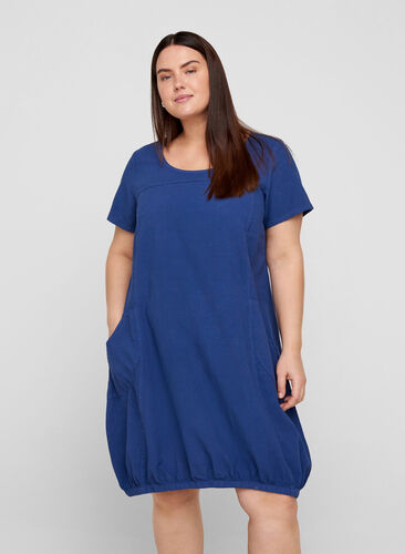 Katoenen jurk met korte mouwen, Twilight Blue, Model image number 0