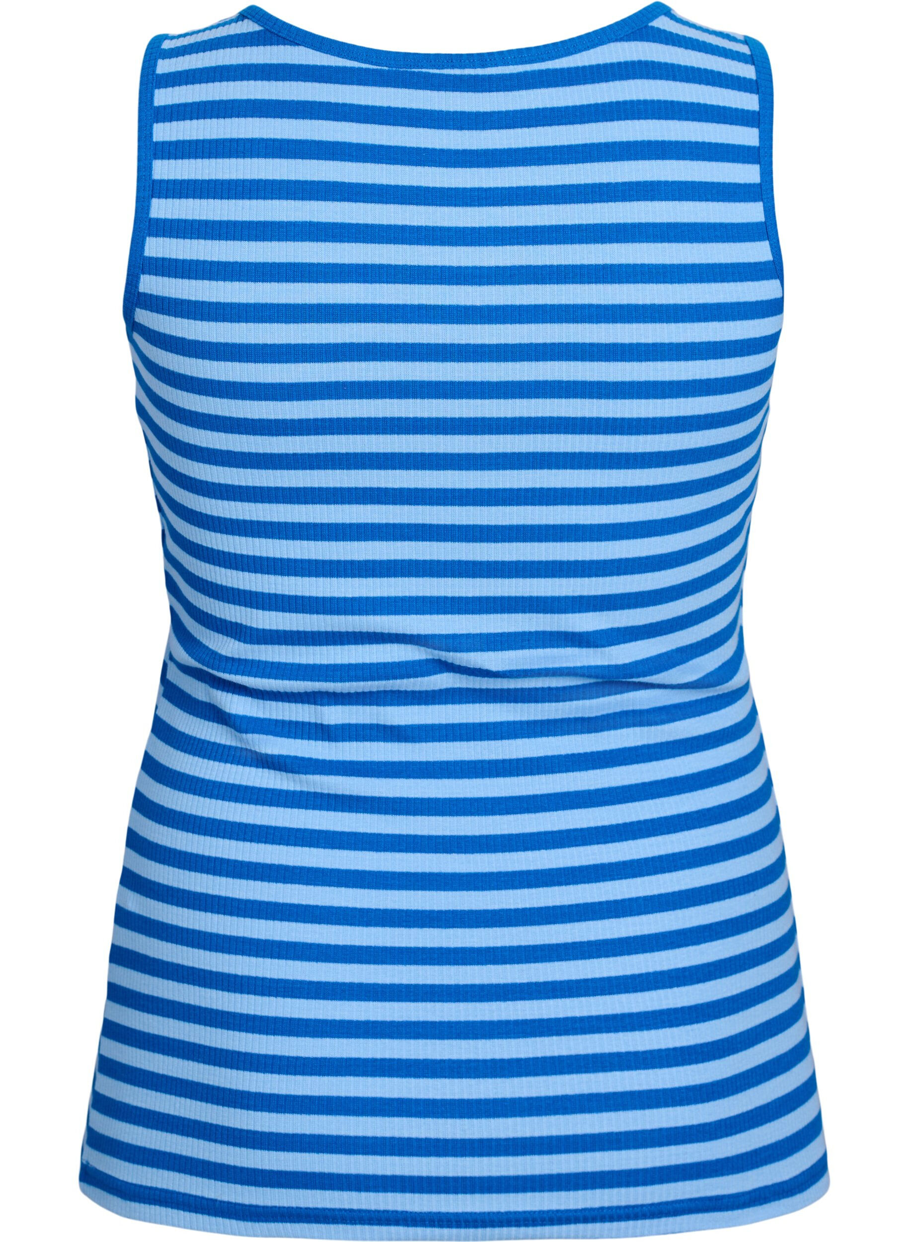 ZizziGestreepte tanktop met een ribstructuur, Blauw, Packshot image number 1