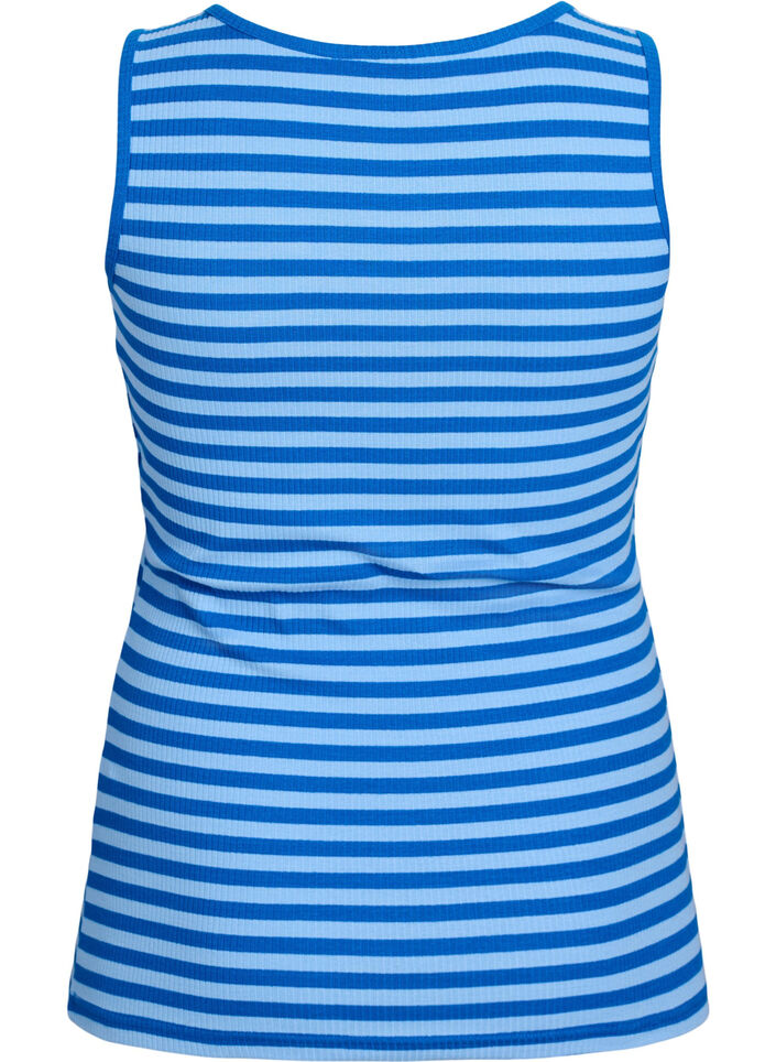 Gestreepte tanktop met een ribstructuur, Blauw, Packshot image number 1