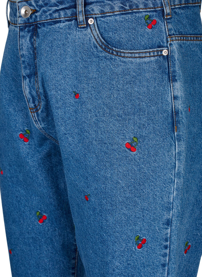 Jeans Mille coupe Mom avec broderies, Bleu Clair, Packshot image number 2