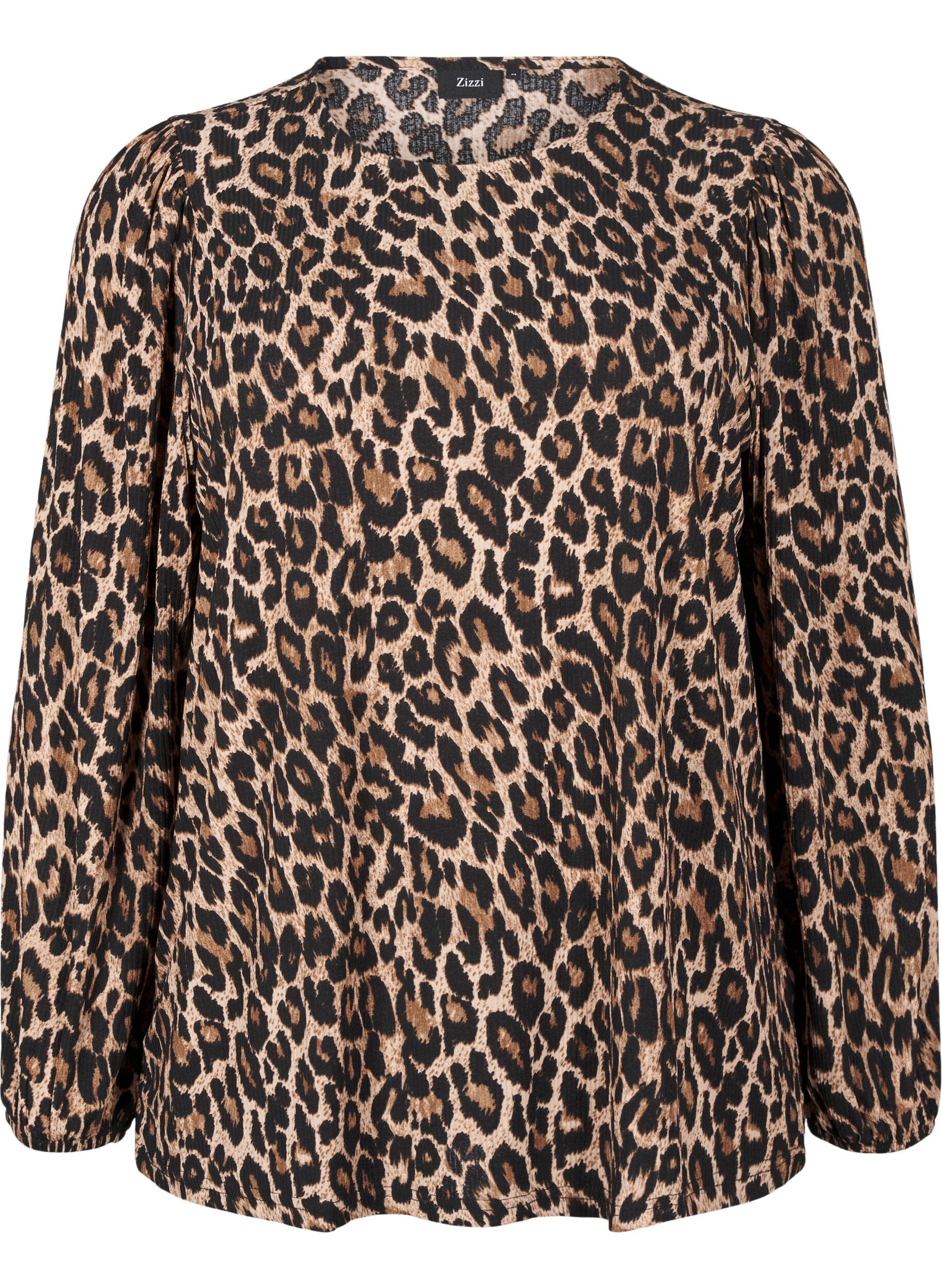 ZizziBlouse met lange mouwen en luipaardprint, Bruin, Packshot image number 0