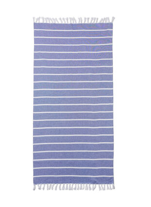 Serviette rayée avec franges, Medium Blue Melange, Packshot image number 1