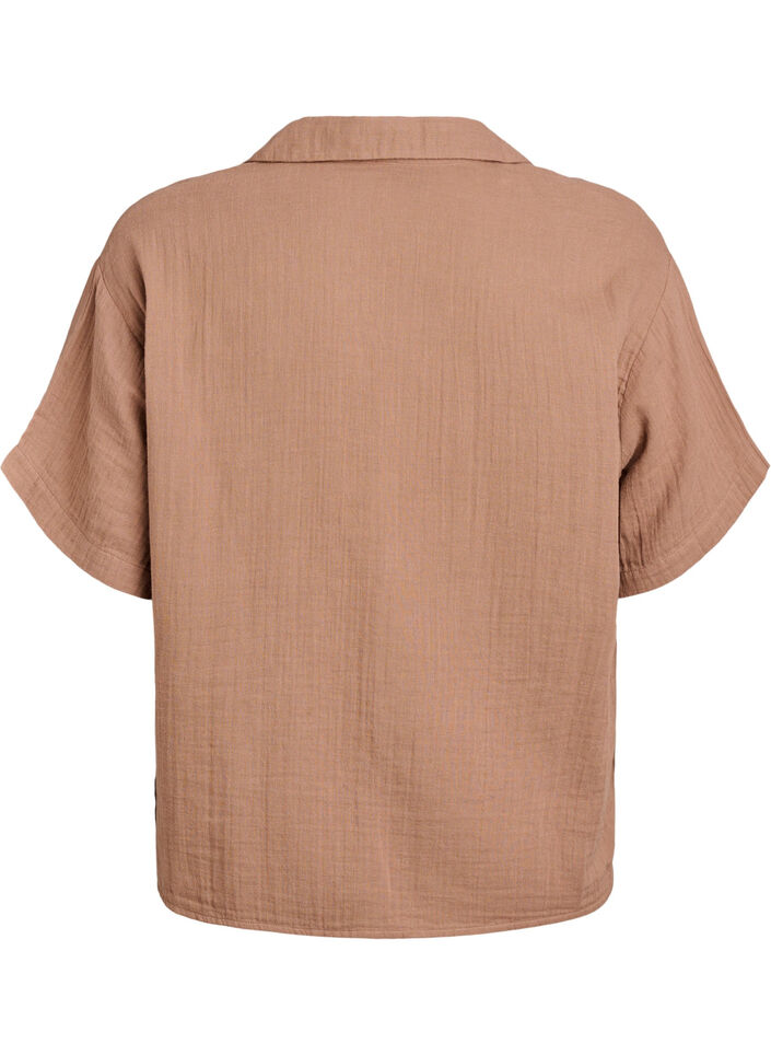 Blouse en mousseline de coton &agrave; manches courtes, Marron, Packshot
