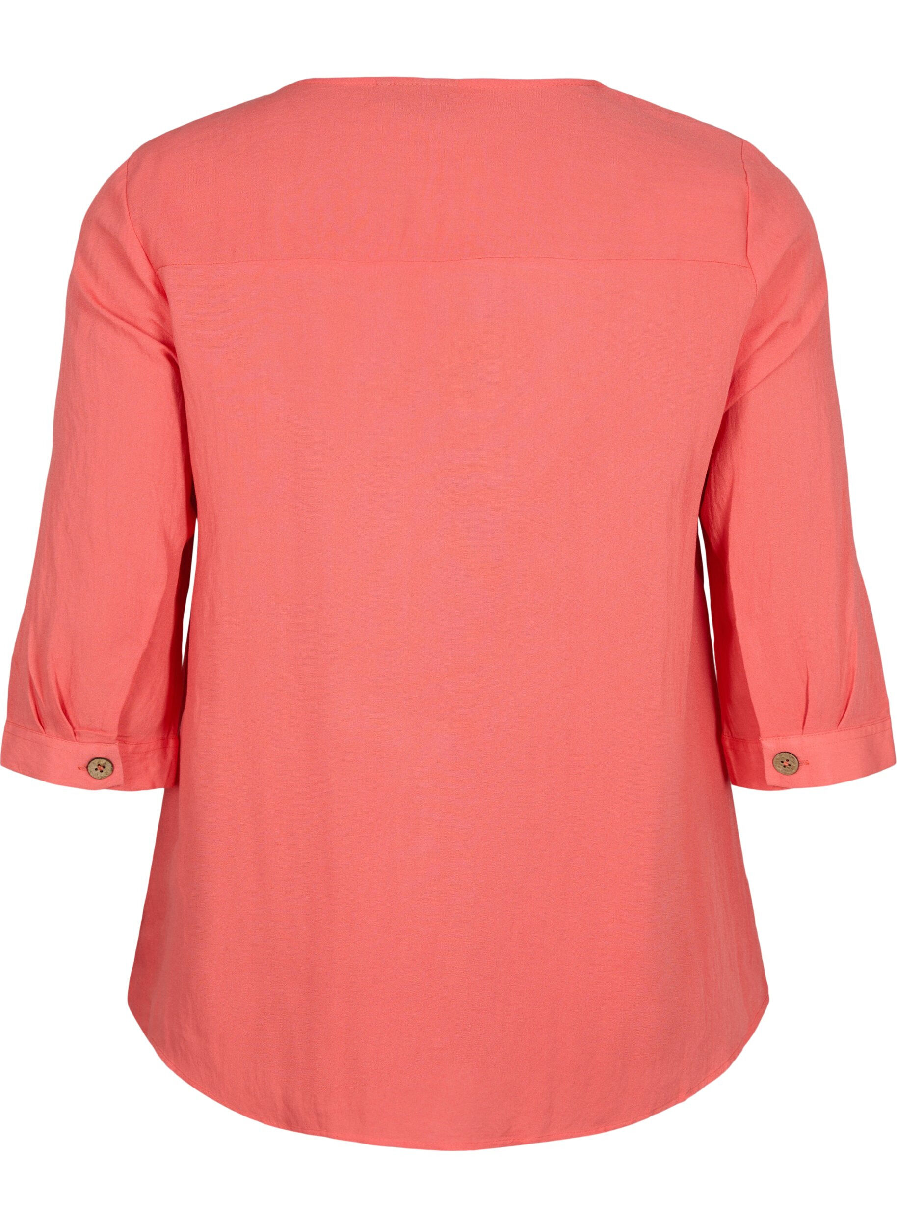 Zizzi Blouse en viscose avec boutons et col en V, Deep Sea Coral, Packshot image number 1