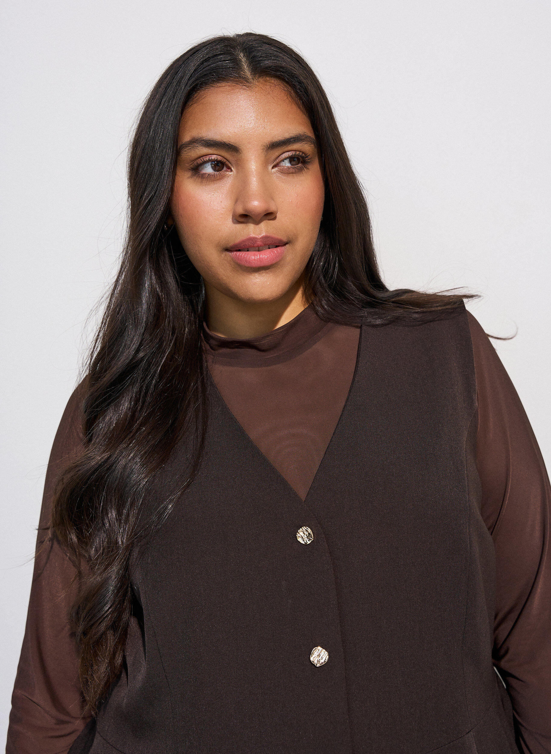 ZizziGilet met krijtstreep en peplum, Bruin, Model image number 3