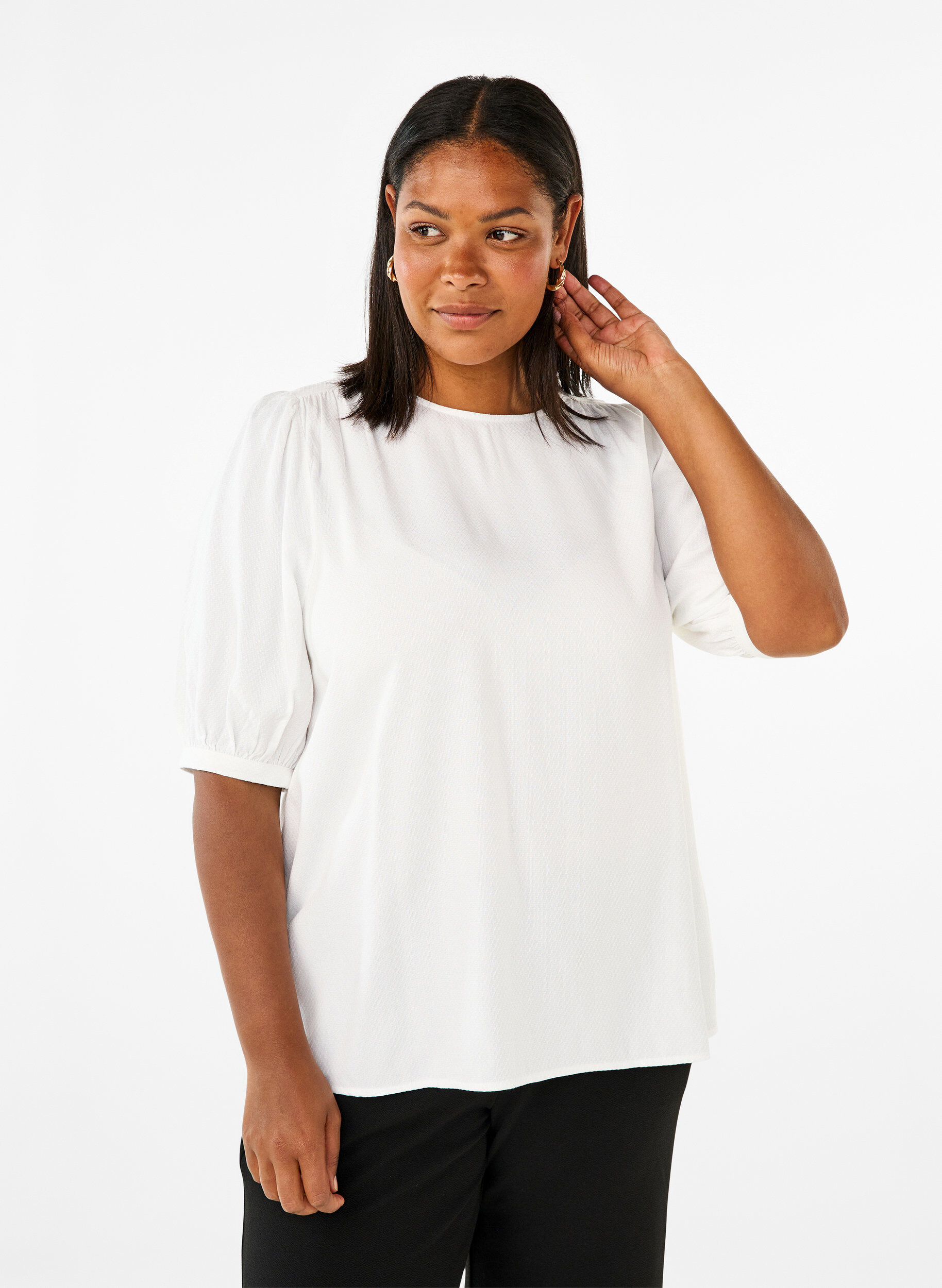 ZizziBlouse van viscose met halflange mouwen, Bright White, Model image number 0