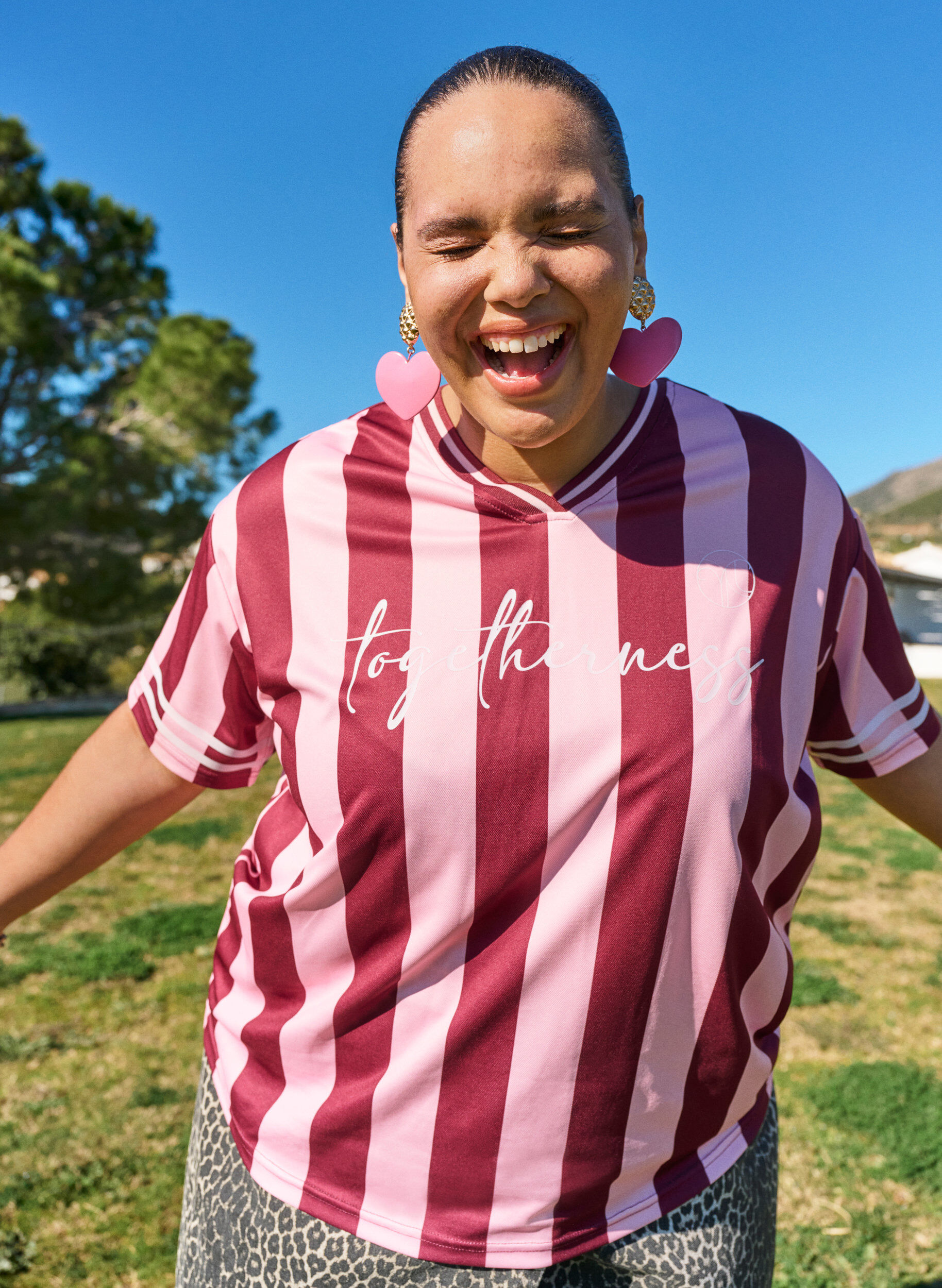 ZizziSporty T-shirt met ruiten en tekstprint, Roze, Image image number 0