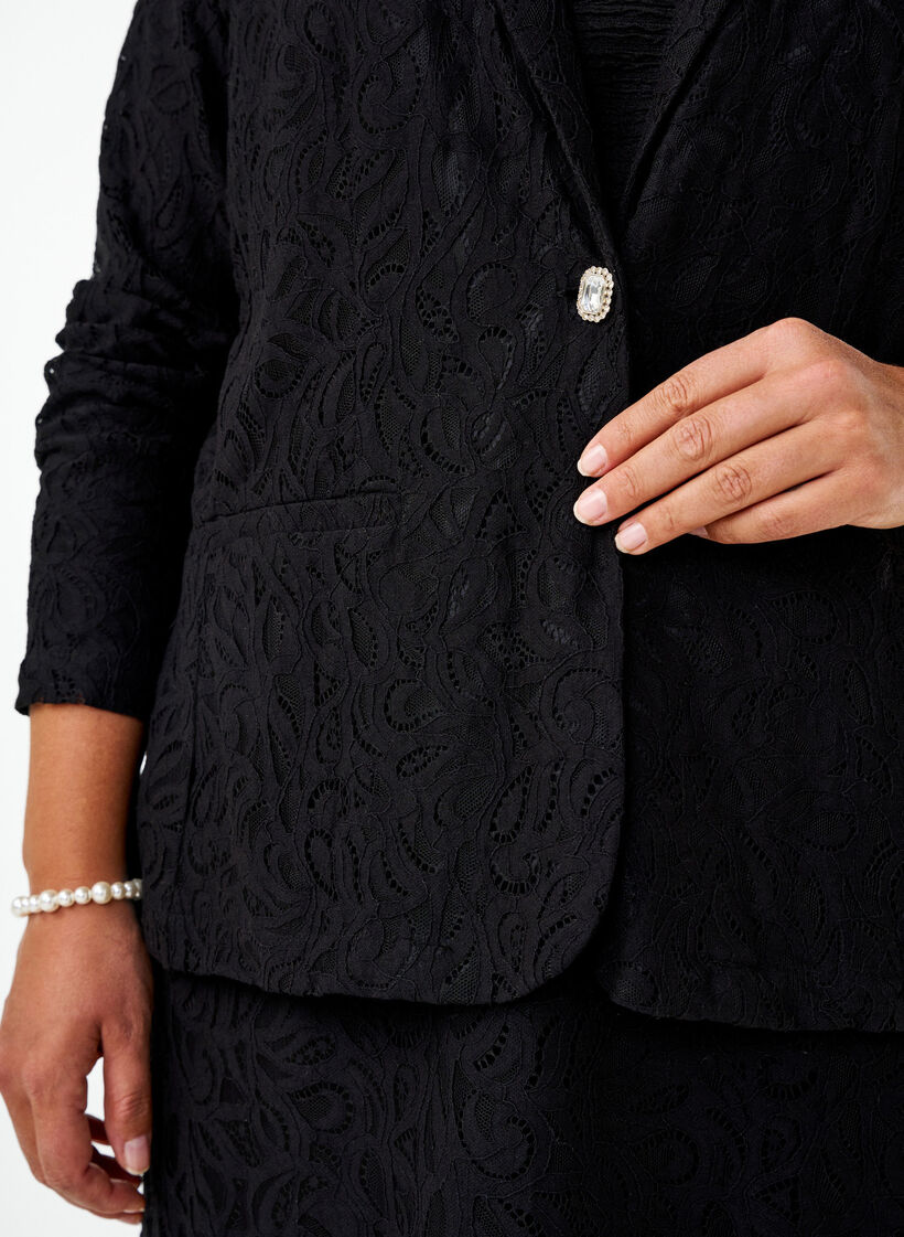 Blazer en dentelle avec poches, Black, Model image number 2