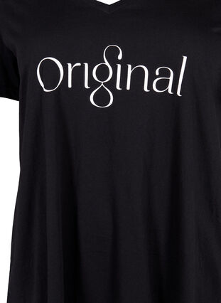T-shirt en coton avec impression de texte et col en V, Black ORI, Packshot image number 2