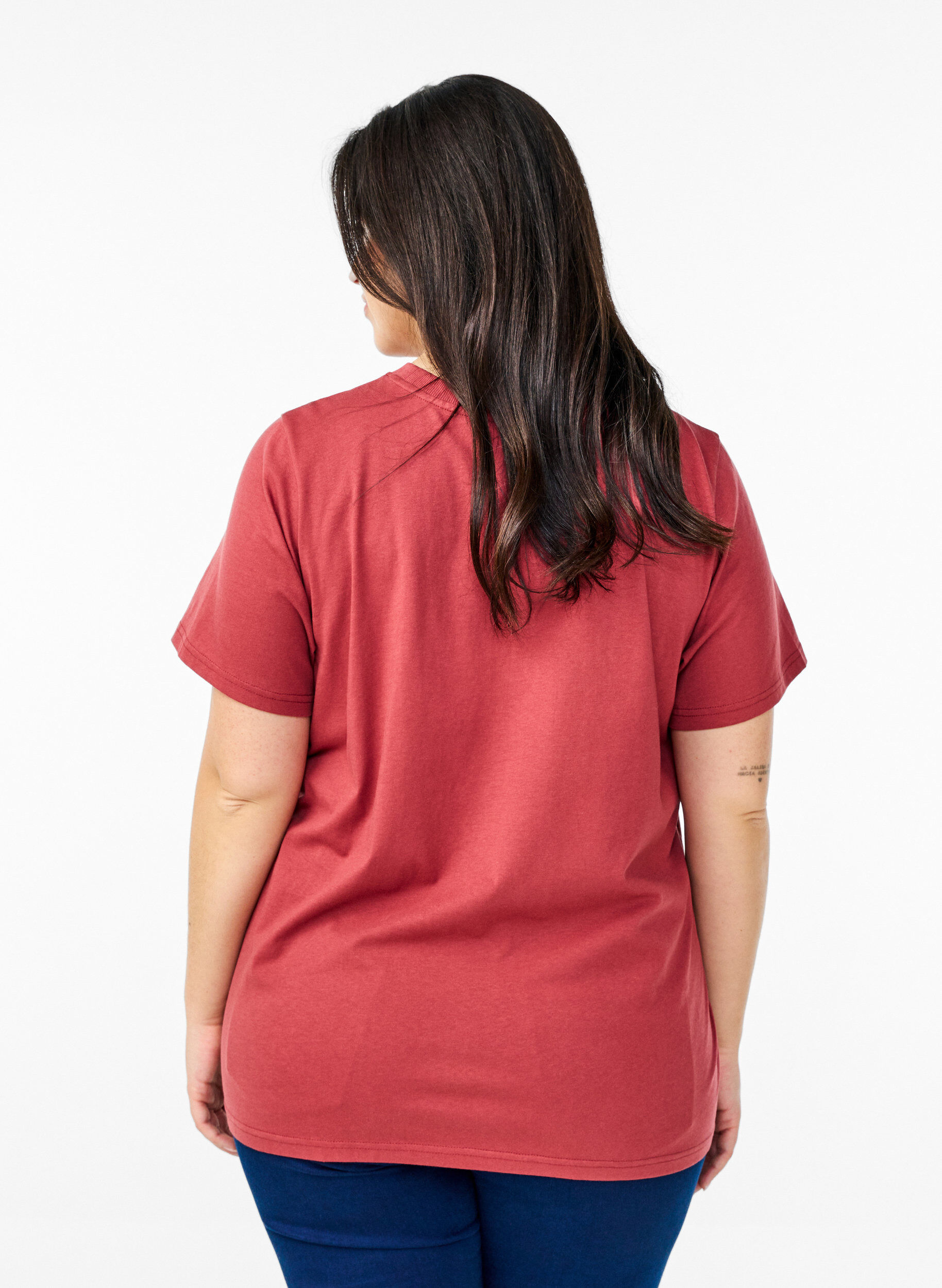 ZizziBasic katoenen T-shirt met ronde hals, Rood, Model image number 2