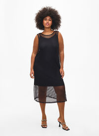 Mouwloze jurk van mesh met split, Black, Model
