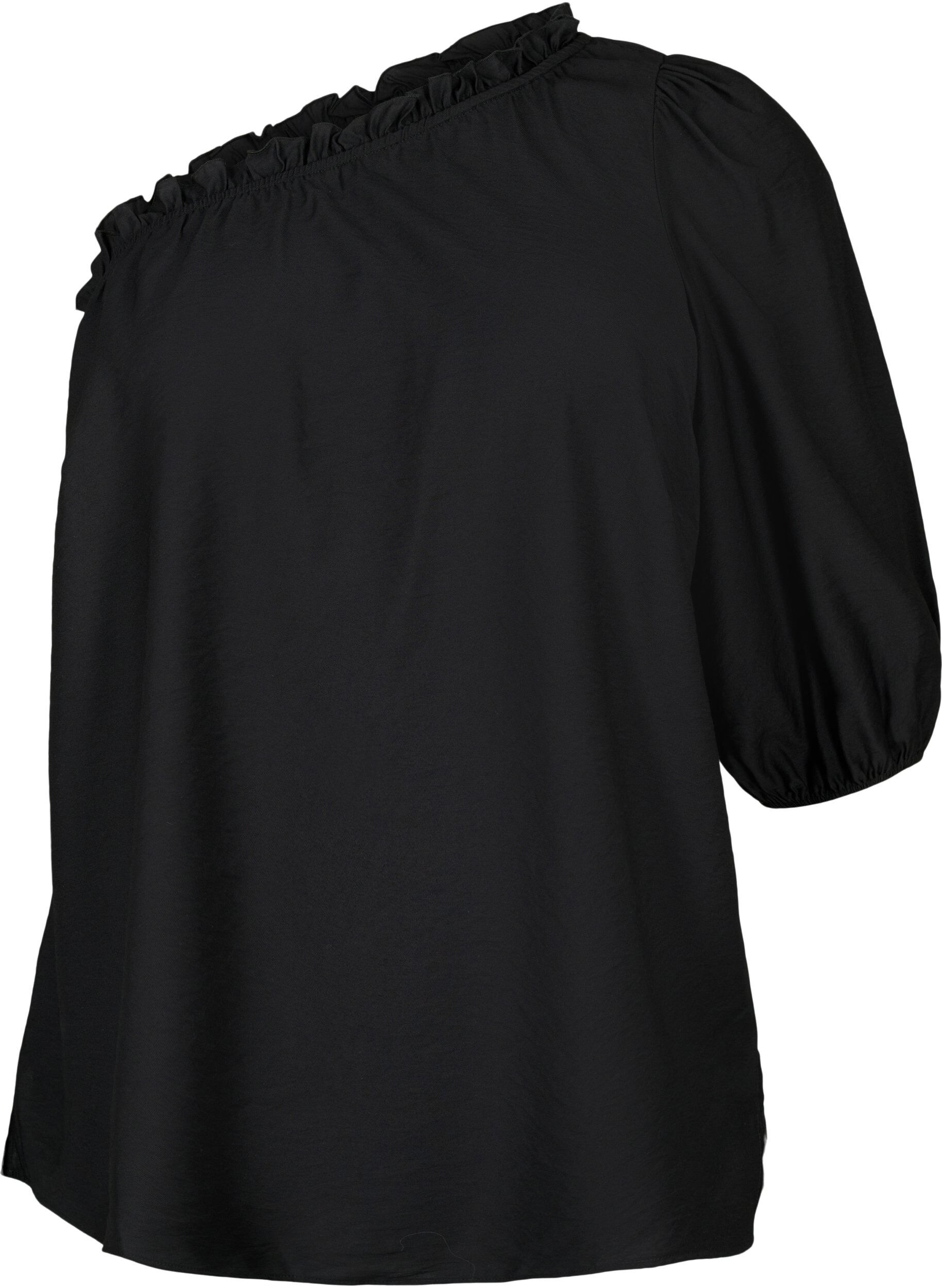 ZizziOne-shoulder blouse in viscose, Zwart, Packshot image number 0