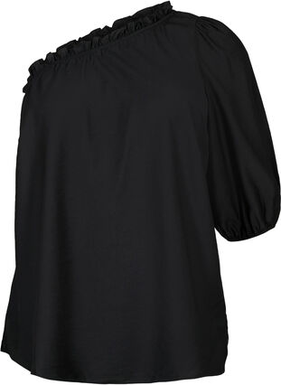 One-shoulder blouse in viscose, Black, Packshot image number 0