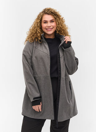 Veste softshell à capuche amovible, Medium Grey Melange, Model image number 0