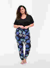 Pantalon de pyjama en coton avec imprimé floral, Blue Flower, Model