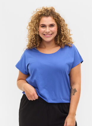 T-shirt en mélange coton, Dazzling Blue, Model image number 0