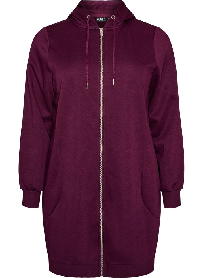 Lange hoodie met ritssluiting en zakken, Paars, Packshot image number 0