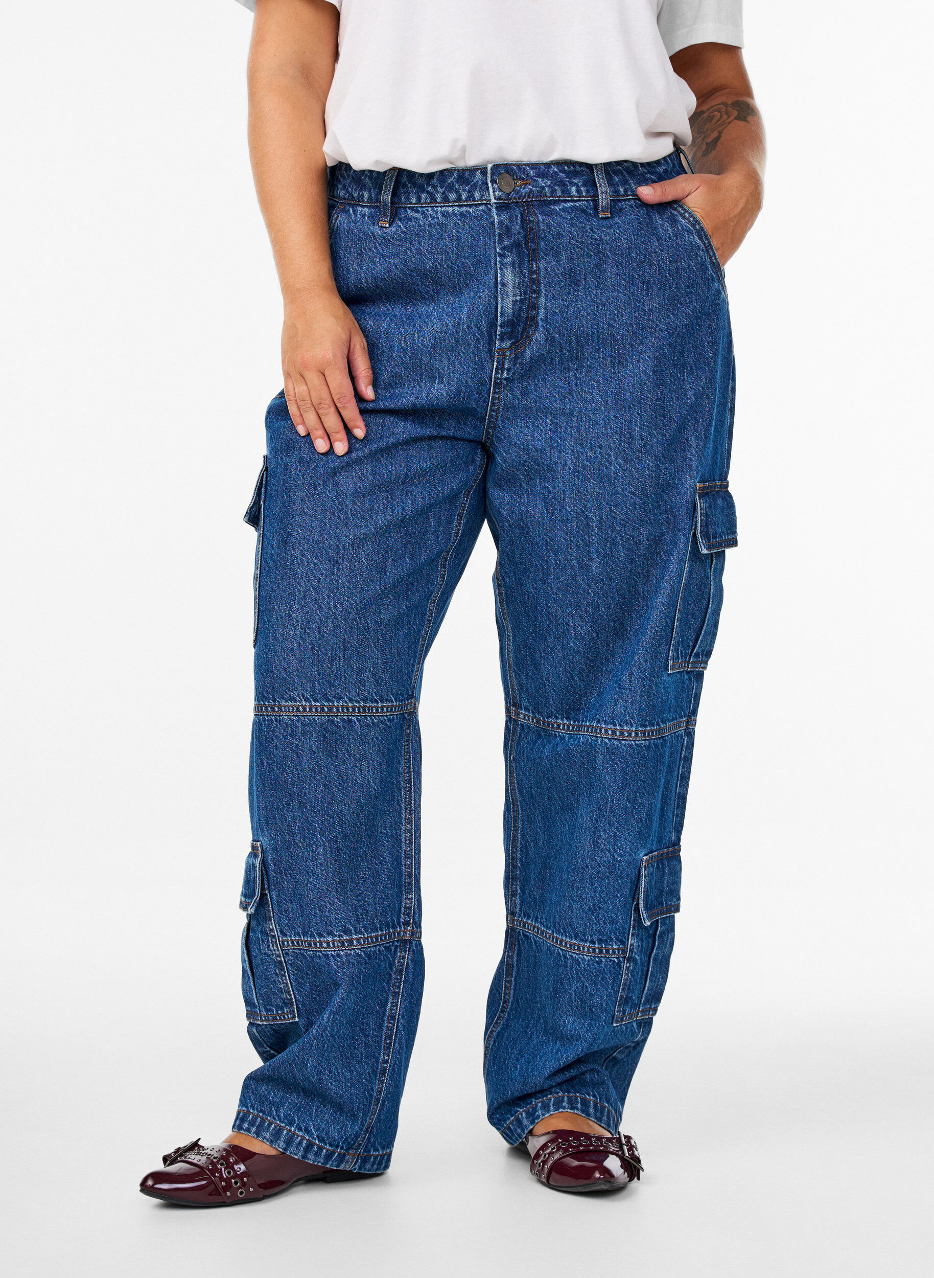 ZizziHigh waist cargo jeans, Blauw, Model image number 2