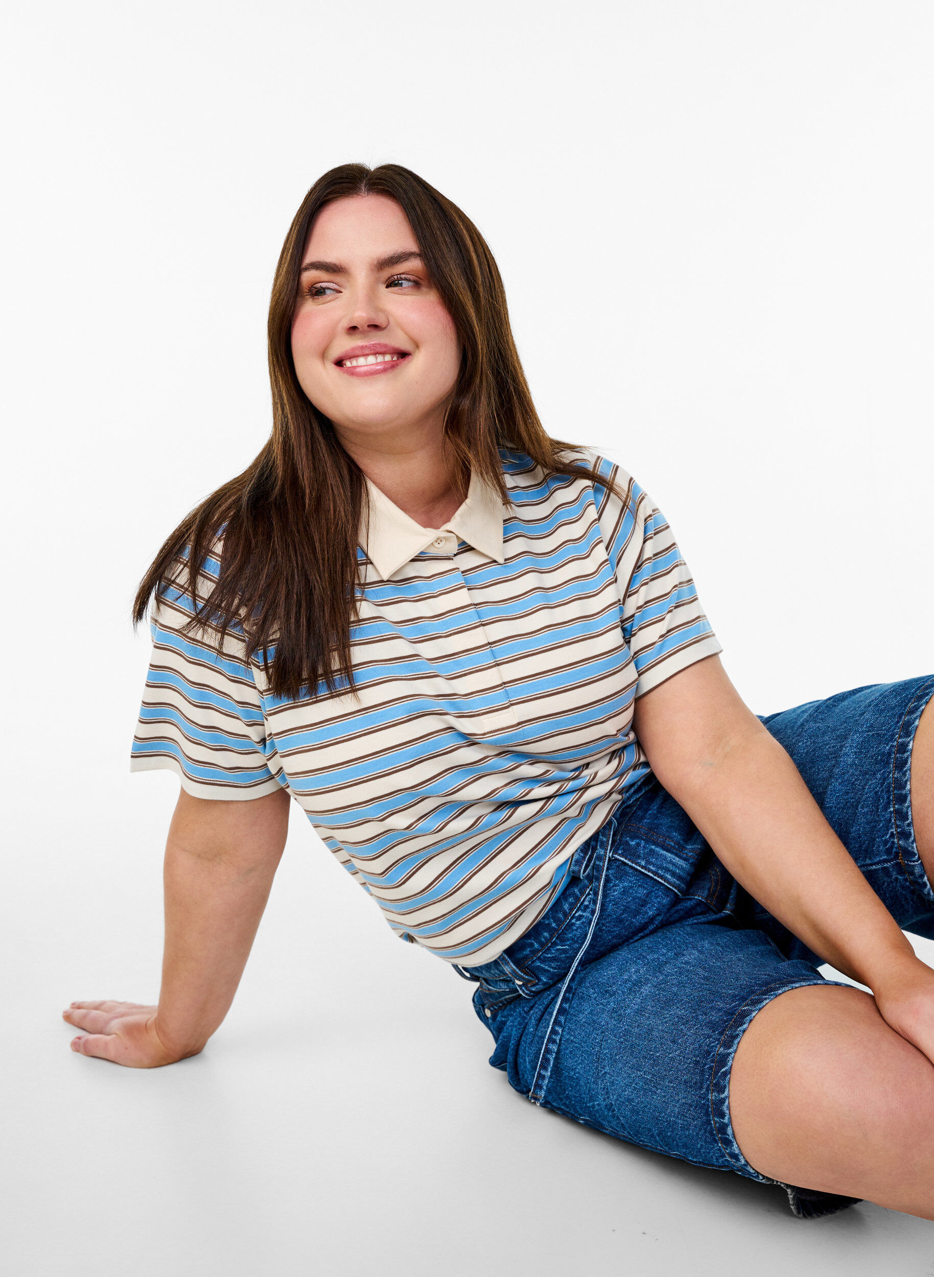 Zizzi Polo ray&eacute; &agrave; manches courtes, Bleu Clair, Image image number 0