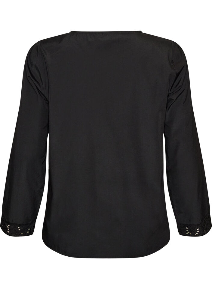 Blouse met broderie anglaise, Zwart, Packshot image number 1