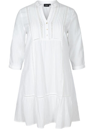 Robe en coton avec forme en trapèze , Bright White, Packshot image number 0
