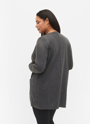 Long cardigan tricoté dans un mélange de viscose, Dark Grey Melange, Model image number 1