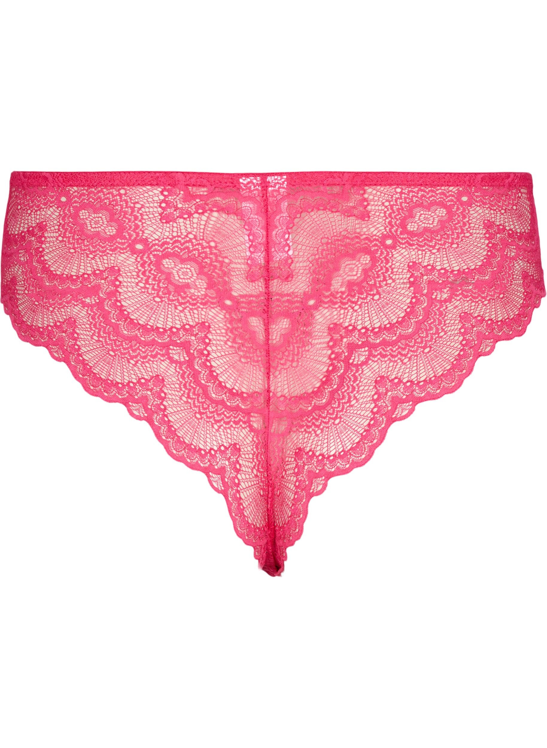 ZizziBraziliaans slipje van kant met normale taille, Roze, Packshot image number 1