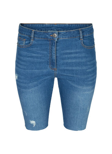 Short en jean avec poches et ourlet brut, Blue denim, Packshot image number 0